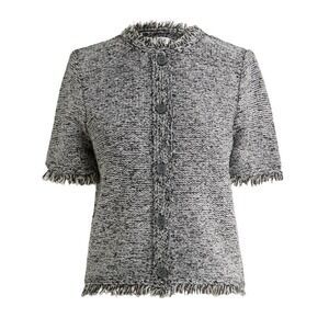 J. CREW FACTORY Knit Cardigan Sweater Short Sleeve Fringe Collar Buttons Size L